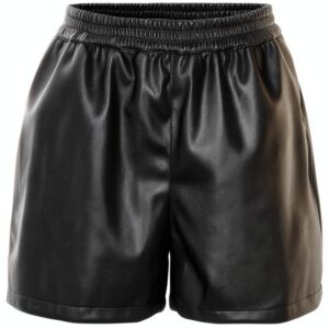 Bestseller Pantalon court en PU noir Regular Fit – taille élastique –-0