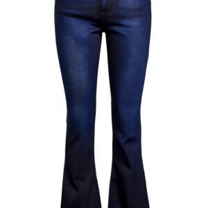 Jean femme taille haute Bestseller bleu foncé coupe évasée coton-0