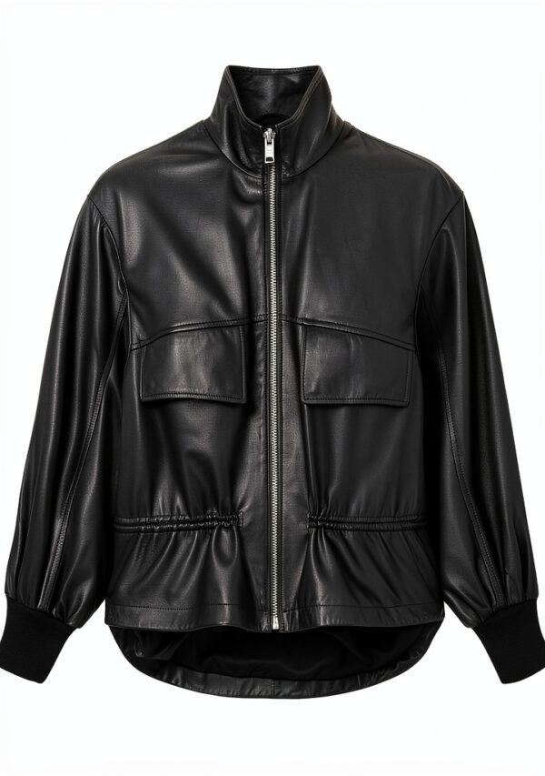AllSaints Flor Jacket Veste en cuir femme noir coupe col funnel-6