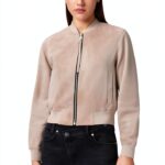 AllSaints Orten Suede Bomber Leather Jacket Femme-0