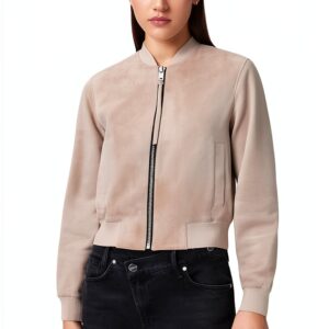 AllSaints Orten Suede Bomber Leather Jacket Femme-0