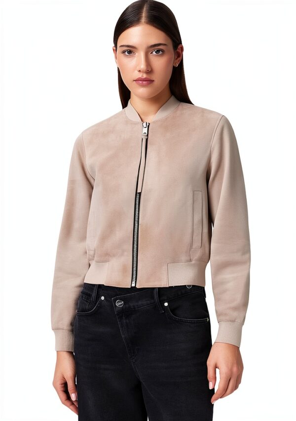 AllSaints Orten Suede Bomber Leather Jacket Femme-0