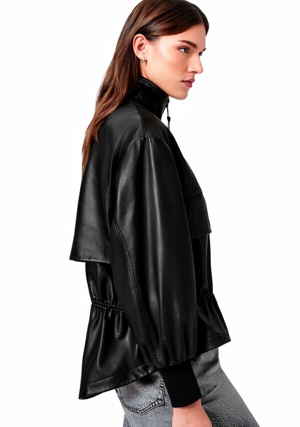 AllSaints Flor Jacket Veste en cuir femme noir coupe col funnel-5