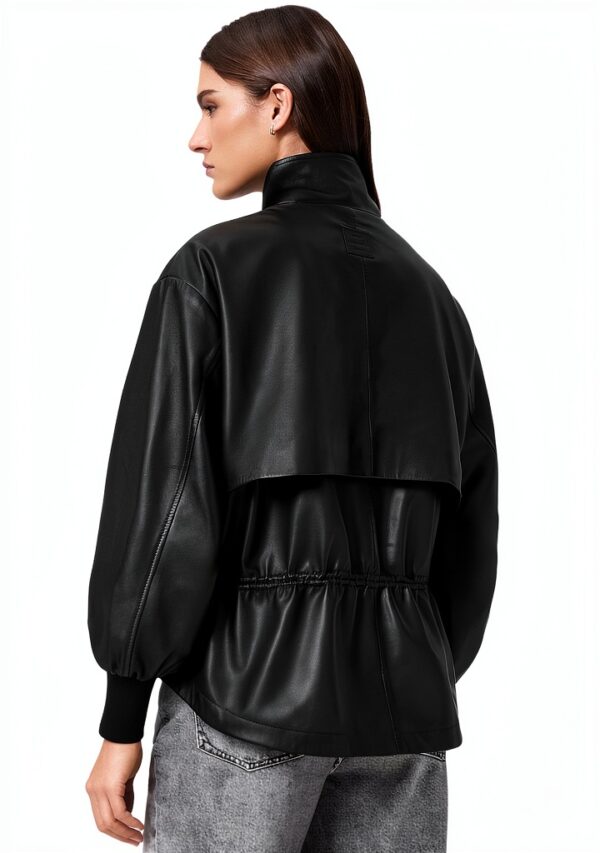 AllSaints Flor Jacket Veste en cuir femme noir coupe col funnel-2