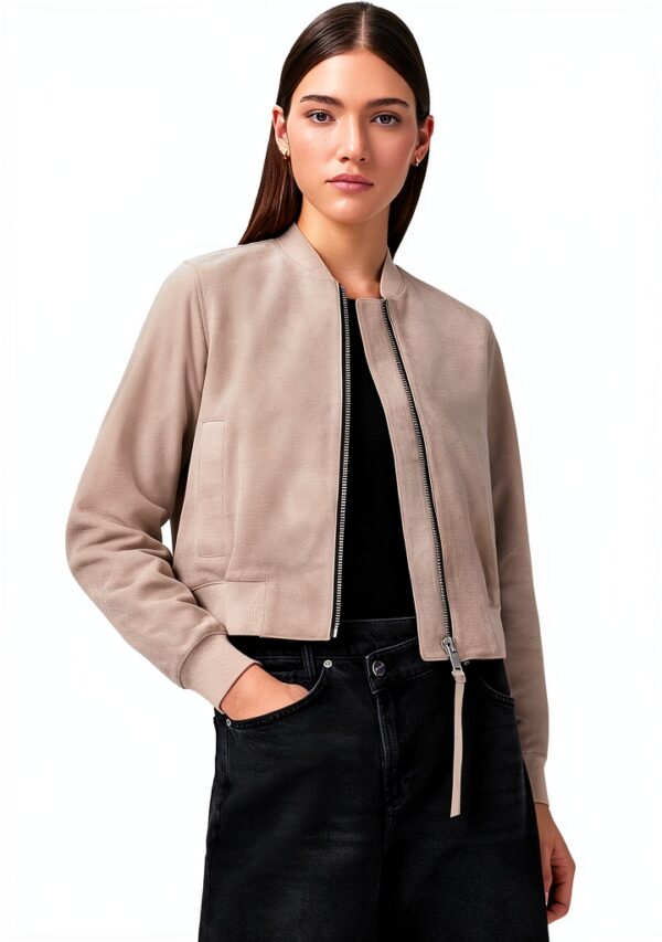 AllSaints Orten Suede Bomber Leather Jacket Femme-4