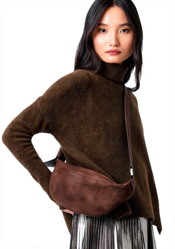 Sac à bandoulière AllSaints Luna en daim marron fango – modèle W350XD-1