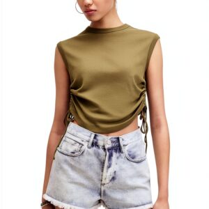 AllSaints Débardeur femme – coton bio, cordon latéral – Vert Olive-0