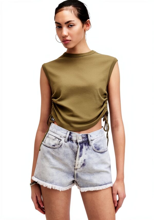 AllSaints Débardeur femme – coton bio, cordon latéral – Vert Olive-0