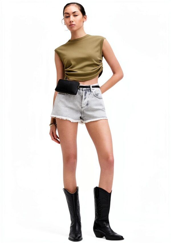 AllSaints Débardeur femme – coton bio, cordon latéral – Vert Olive-2
