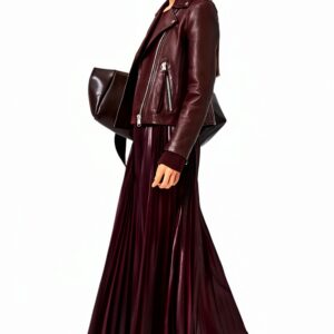 AllSaints Dalby Veste Cuir Biker Femme Rouge sang de bœuf Taille 6-12-0