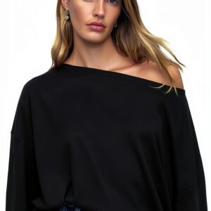 AllSaints Rita T-shirt à manches longues – coupe ample, blanc ou noir-0