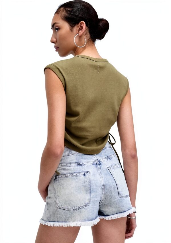 AllSaints Débardeur femme – coton bio, cordon latéral – Vert Olive-3