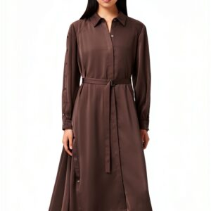 Allsaints Lexi Dress Femme - Robe midi col manches longues Pot Brown-0