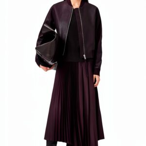 AllSaints Orten Bomber Jacket Veste en Cuir Femme Rouge sang de bœuf-0